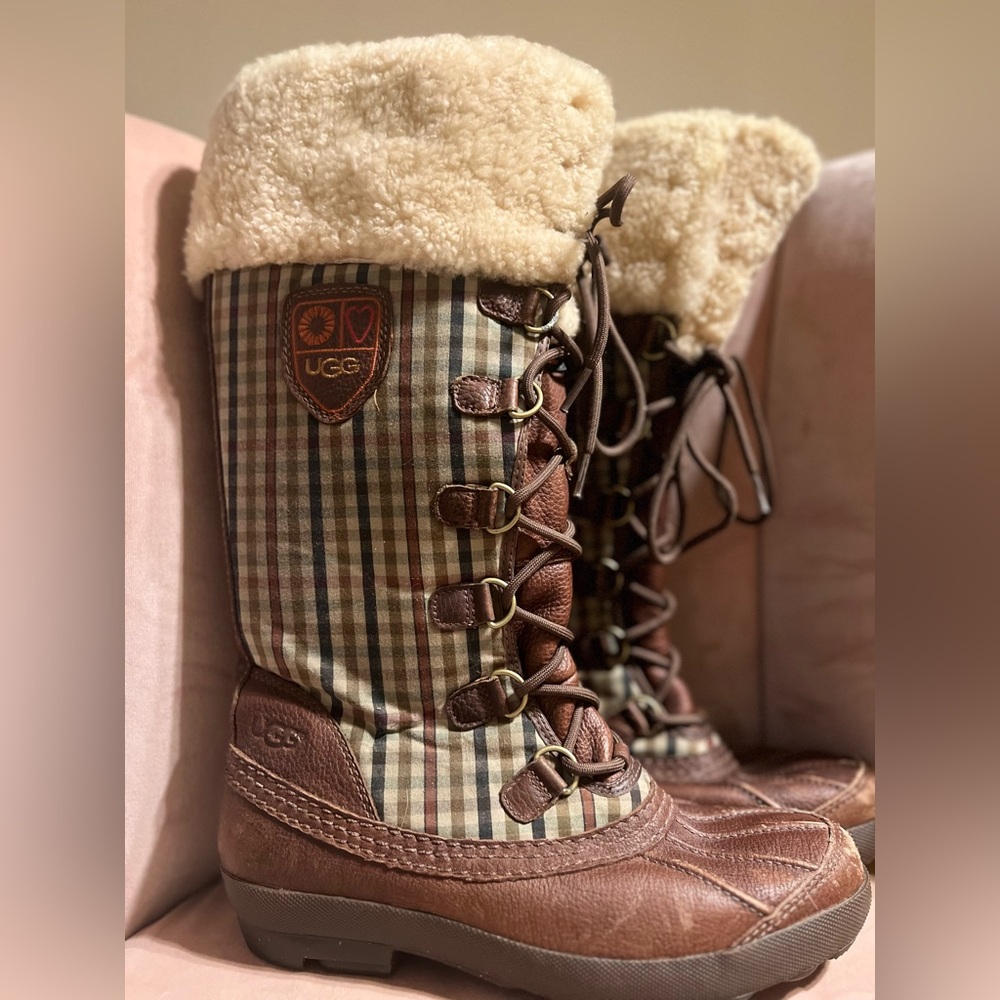 UGG Checkered Lace-Up Boots with Shearling